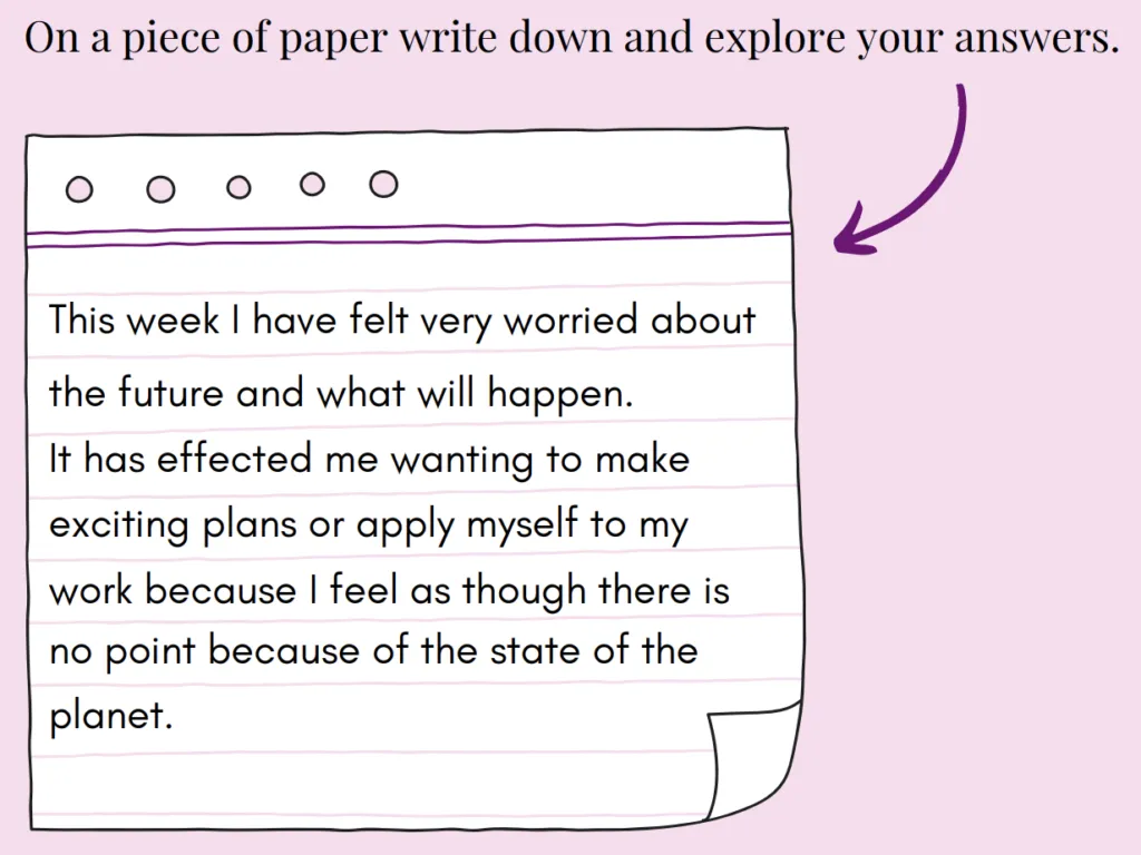 Write down your anxieties on a piece of paper and explore your answers